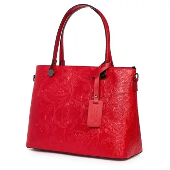 Geanta piele cu model floral Monica rosie imagine