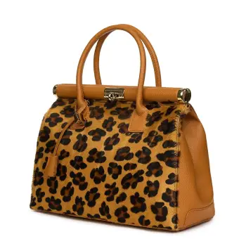 Geanta piele cu par de ponei Bianca coniac/animal print imagine
