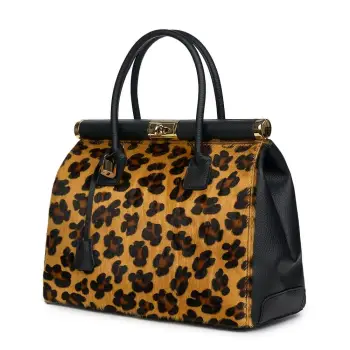 Geanta piele cu par de ponei Bianca negru/animal print imagine