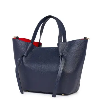 Geanta shopper din piele naturala Veronica bleumarin imagine