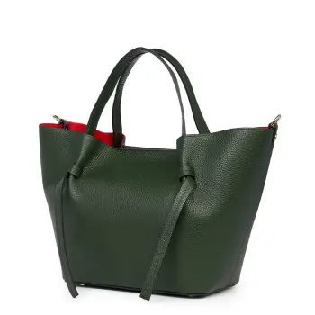 Geanta shopper din piele naturala Veronica verde inchis imagine