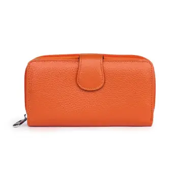 Portofel dama dublu din piele naturala Orlando portocaliu imagine