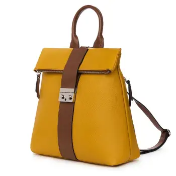 Rucsac din piele naturala galben Manuel imagine