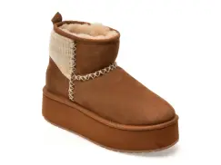 Ghete EMU maro, STINGER KNIT FLATFORM, din piele intoarsa imagine