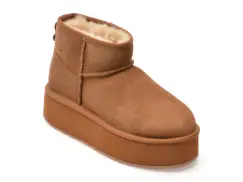 Ghete EMU maro, STINGER MICRO FLATFORM, din piele intoarsa imagine