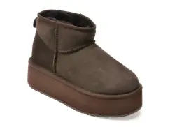 Ghete EMU maro, STINGER MICRO FLATFORM, din piele intoarsa imagine