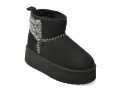 Ghete EMU negre, STINGER KNIT FLATFORM, din piele intoarsa imagine
