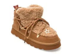 Ghete O-JOO maro, BRITNEY FUR, din material textil si piele naturala imagine