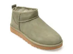 Ghete UGG kaki, CLASSIC ULTRA MINI, din piele intoarsa imagine