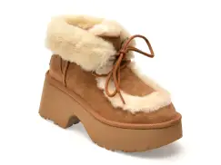 Ghete UGG maro, NEW HEIGHTS LACE UP, din piele intoarsa imagine