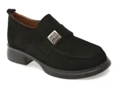 Mocasini GOLD DEER negri, 12146, din piele intoarsa imagine