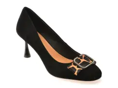 Pantofi eleganti EPICA negri, F222, din piele intoarsa imagine