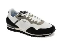 Pantofi sport PEPE JEANS alb-negru, LONDON LIFE, din material textil imagine