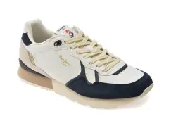 Pantofi sport PEPE JEANS albi, BRIT IVY, din piele ecologica imagine