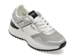 Pantofi sport PEPE JEANS albi, LS60021, din material textil si piele naturala imagine