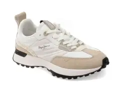 Pantofi sport PEPE JEANS albi, LUCKY PRINT, din material textil imagine