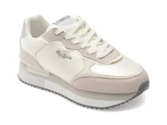 Pantofi sport PEPE JEANS albi, RUSPER SHINE, din material textil imagine