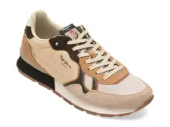 Pantofi sport PEPE JEANS bej, MS40029, din material textil si piele naturala imagine