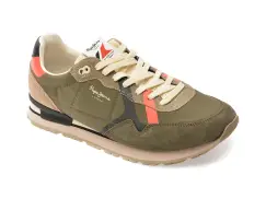 Pantofi sport PEPE JEANS kaki, BRIT COVER, din material textil imagine
