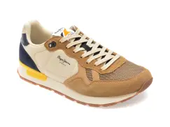 Pantofi sport PEPE JEANS maro, BRIT COVER, din material textil imagine
