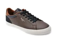 Pantofi sport PEPE JEANS maro, KENTON COURT, din piele ecologica imagine