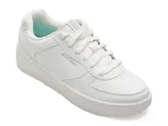 Pantofi sport SKECHERS albi, SPORT COURT 2.0, din piele ecologica imagine
