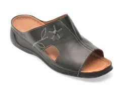 Papuci DR FIT negri, EV2848, din piele naturala imagine