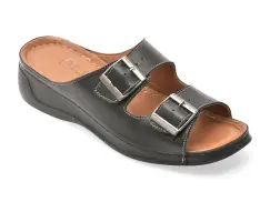 Papuci DR FIT negri, EV2860, din piele naturala imagine