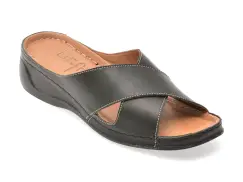 Papuci DR FIT negri, EV2861, din piele naturala imagine