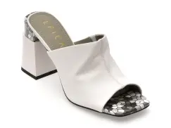 Papuci EPICA albi, 22L909, din piele naturala imagine