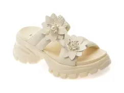 Papuci EPICA albi, 241009, din piele naturala imagine