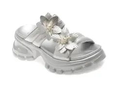 Papuci EPICA argintii, 241009, din piele naturala imagine