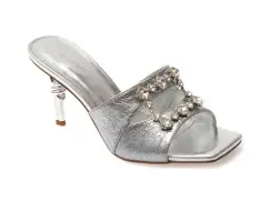 Papuci EPICA argintii, 71872F6, din piele naturala imagine