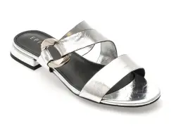 Papuci EPICA argintii, M1029, din piele naturala imagine