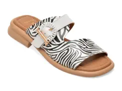 Papuci GOLD DEER alb-negru, 22040, din piele naturala imagine