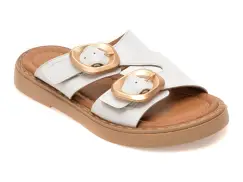 Papuci GOLD DEER albi, 22104, din piele naturala imagine