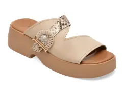 Papuci GOLD DEER bej, 22085, din piele naturala imagine