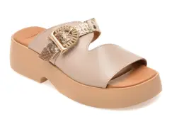Papuci GOLD DEER gri, 22085, din piele naturala imagine