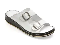 Papuci GOTSI albi, EVP105, din piele naturala imagine