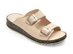 Papuci GOTSI bej, EVP105, din piele naturala imagine