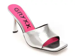 Papuci GRYXX argintii, 3976, din piele naturala imagine