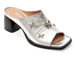 Papuci IMAGE argintii, 6020220, din piele naturala imagine