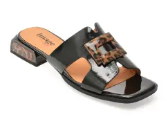 Papuci IMAGE negri, A74, din piele naturala lacuita imagine
