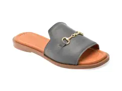 Papuci OZIYS gri, 2024, din piele naturala imagine