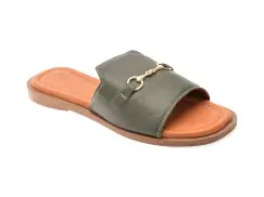 Papuci OZIYS kaki, 2024, din piele naturala imagine