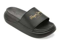 Papuci PEPE JEANS negri, LS70001, din piele ecologica imagine
