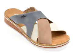 Papuci RIEKER albastri, V3683, din piele ecologica imagine