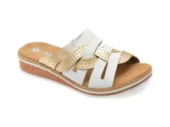 Papuci RIEKER albi, V3678, din piele ecologica imagine