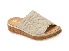 Papuci RIEKER bej, 62751, din piele ecologica imagine