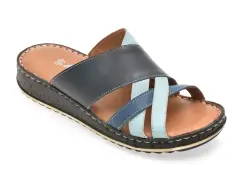 Papuci SHOOZY albastri, EV2850, din piele naturala imagine